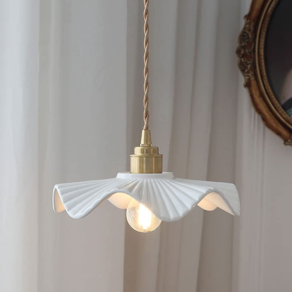 Jadssox White Ceramic Pendant Light Pleated Kitchen Island Lighting Fixture Nordic Hanging Lamp, Copper Mini Chandeliers Ceiling Lights for Kitchen Island Dining Room Bedroom