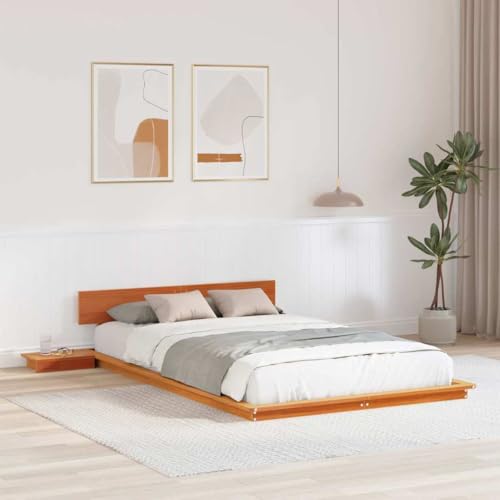 vidaXL Telaio letto a terra con tavolini Marrone cerato 120X190Cm Legno Massello Design Giapponese e Soluzioni di Stoccaggio Sotto per un Setup Confortevole nella Camera da Letto. Stile Adulto in Pino