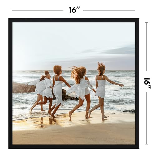 Image of Americanflat 16x16 Picture Frame with Polished Plexiglass - Streamline Collection - Thin Border Square Frame for Wall Display - Hanging Hardware Included - Black
