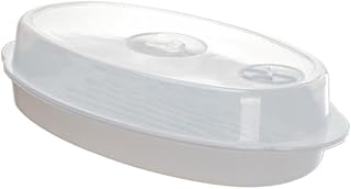 Amosfun Microwave Fish Steamer Plate with Lid Versatile Food Steaming Dish for Whole Fish Vegetables Dumplings Quick Heat and Easy Clean White Cooking Steamer for Home Kitchen