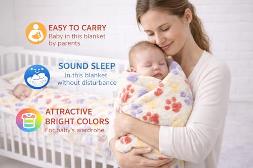 Image of First Kick Luxury Soft Baby Blanket Combo Pack of 100 x 75 cm Premium Fleece Newborn Swaddle Wrap | Baby Bath Towel All Season Blanket for 0-12 Months Crib Stroller Travel Use