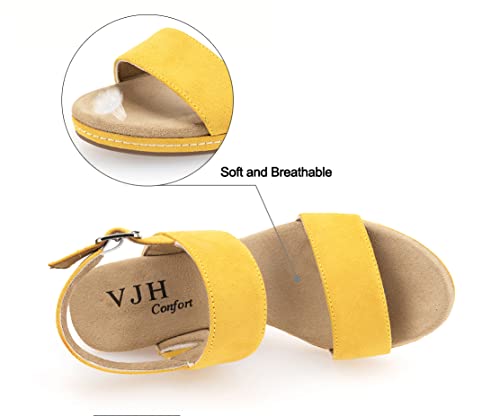 Vjh Confort Women's Wedge Sandals Buckle Straps Cork Platform Comfort Slingback Dress Open Toe Sandals(Yellow 8) #TOP3