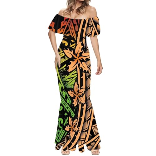 Image of Polynesian for Women S-7XL Off Shoulder Maxi Dress Hawaiian Summer Dresses