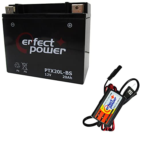 PERFECT POWER バイクバッテリー PTX20L-BS + PerfectPower バッテリー充電器 充電済 互換 YTX20L-BS 65989-90B 65989-97A 65989-97B 65989-97C FTX20L-BS ユアサ