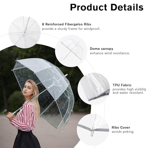 G4Free 52 inch Clear Bubble Umbrella, Large Canopy Transparent Dome Coverage Stick Umbrella with Reflective Strip, J Hook Handle European Style for Weddings,Prom,and Outdoor Events(Reflective Trim) by G4Free - Used condition - Image 8