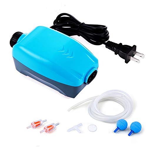 HITOP Dual Outlet Aquarium Air Pump, Whisper Adjustable Fish Tank Aerator, Quiet Oxygen Pump with Accessories for 20 to 100 Gallon (2 outlets - Blue)