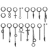 🎸Pendientes para Hombre Mujer🎸Un pedido incluye 17 pendientes hombre en diferentes estilos: 1 par pendiente aro pequeño, 2 pendientes cruz , 3 piezas pendientes pluma, 3 piezas de pendientes colgantes, 6 piezas de pendientes cadena. Ofrezca más opciones para satisfacer sus demandas diarias de vestimenta