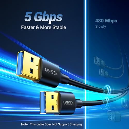 UGREEN USB para USB, cabo USB 3.0 de 5 Gbps, cabo macho para macho durável de nylon, cabo de transfe