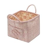 Boho Fabric Storage Basket Quilted Floral Print Baskets Organizer Bin with Handles for Home, Picnic, Shopping (Pink, L)