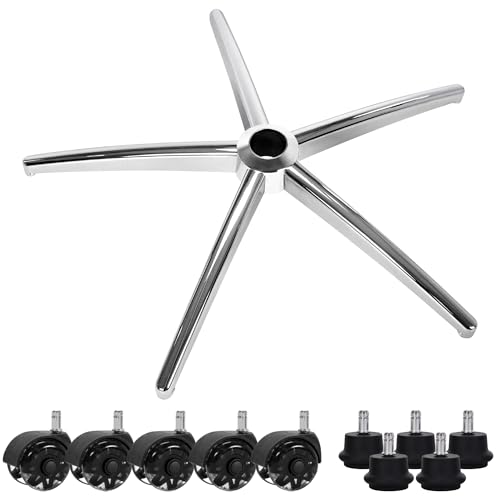 Image of Frassie Office Gaming Chair Metal Base Replacement with 5 Wheels Bell Glides Replacement, 28 Inch Heavy Duty 2500 Lbs Universal Computer Chair Stool Base Part (Silver)