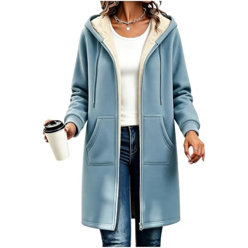 PXQIRMR Winter Coats for Women Hooded Fleece Lined Zip Up Long Coat - image 5