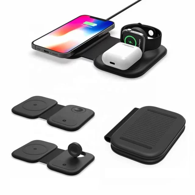 Remax 3 in 1 Foldable Wireless Charging Station 18w for iPhone 13 Series/12/12 Pro Max/11 Series/XS Max/XS/XR/X/8p for Apple Watch 7/SE/6/5/4/3/2 AirPods 3/Pro,Samsung Galaxy S22/S21/S20/S10