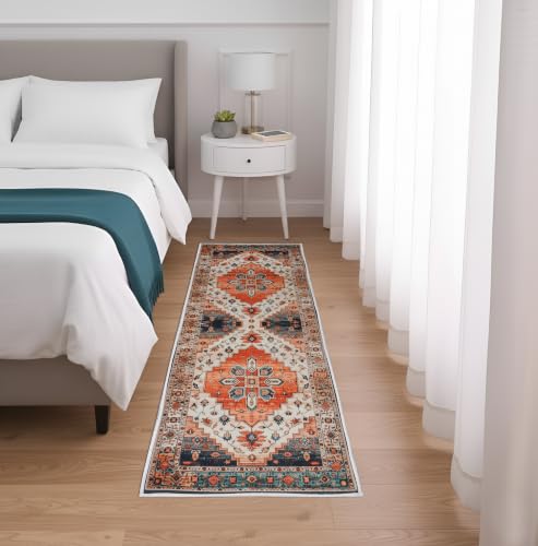 Image of Rugcomf Runner Rug for Hallways Kitchen Rug Non Slip 22 * 45 cm Washable Rugs with Rubber Backing Soft Floral Carpet Runner for Hallways, Kitchen, Laundry, Bedroom, Bathroom(Multi)