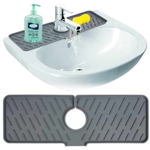 Silicone Draining Mat Around Tap Sink Splash Guard Faucet Handle Drip Catcher Tray Sink Protector Mat for Kitchen Bathroom Countertop-45 * 16cm,Grey