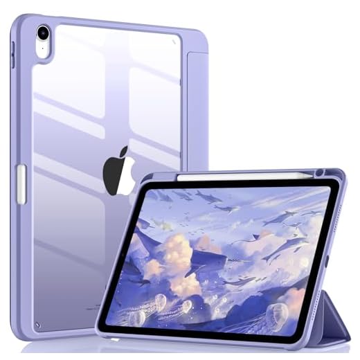 Wenlaty Case Compatible with iPad Air 5th Generation (2022) / iPad Air 4th Generation (2020) 10.9 Inch with Pencil Holder, for iPad Air 5/4 Case, Slim Smart Cover with Clear Back Shell,Lavender Purple