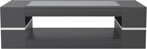 Miniatura 7 de Mesa de centro moderna y elegante de 47.2 pulgadas con parte superior de cristal, mesa grande para sala de estar, mesas centrales rectangulares de 2