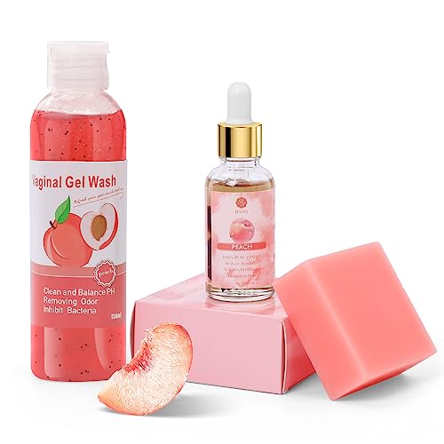 Feminine Wash & Yoni Oil & Yoni Soap Set for Women, Yoni Wash for Vaginal Ph Balance Remove Odor Moisturizing, 1 Fl.Oz Feminine Oil & 5.07 Fl.Oz Vaginal Gel 3.53 Oz Peach Yoni Soap