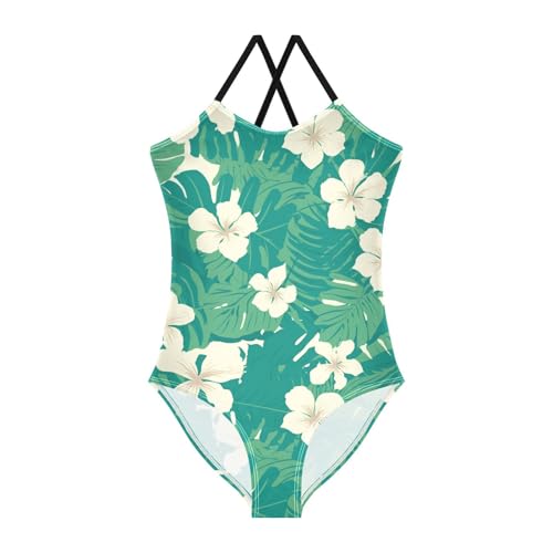 KLL Seamless Pattern Monkey Palm Tropical Girls' 1-Piece Bathing Suit Beach Swimming Suits Adjustable Shoulder Strap Cute