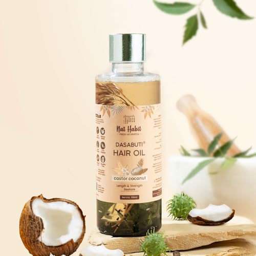 Image of Nat Habit Castor Coconut Dasabuti Hair Oil for Length & Strenghting, Hair Cuticle & Retain Moisture, 100ml