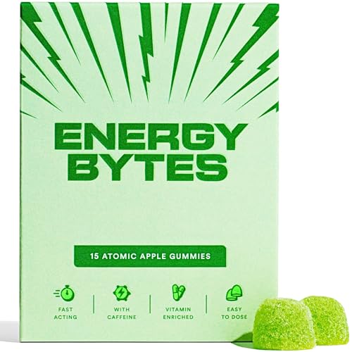 Energy Bytes - Caffeine Powered Gummies - Your Natural Alternative to Energy Drinks, Running Gels, Caffeine Pills & Energy Chews - Vegan - Green Apple Flavour (15 Count)