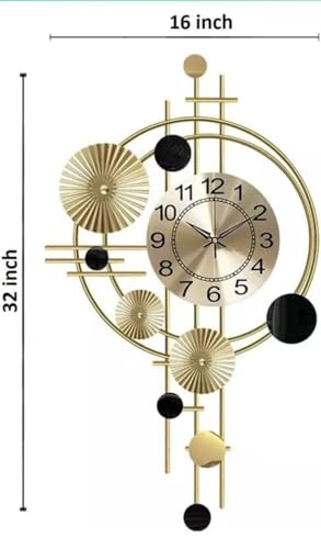 Image of Aesthetic Room Decor Antique Metal Wall Clock for Bedroom & Living Room | Decorative Hanging Wall Watch for Home, Office & Hall | Luxury Designer Wall Decor Items | 32 x 20 inch