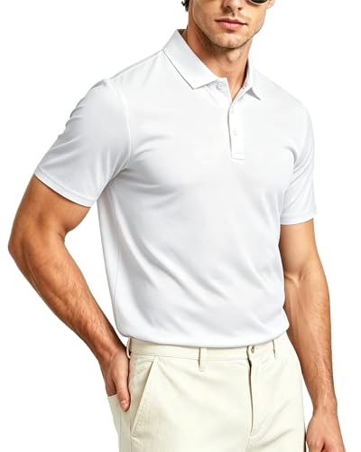 Image of Tansozer Mens Polo Shirts Breathable Golf Short Sleeve Gym Sports T-Shirt, White, 3XL