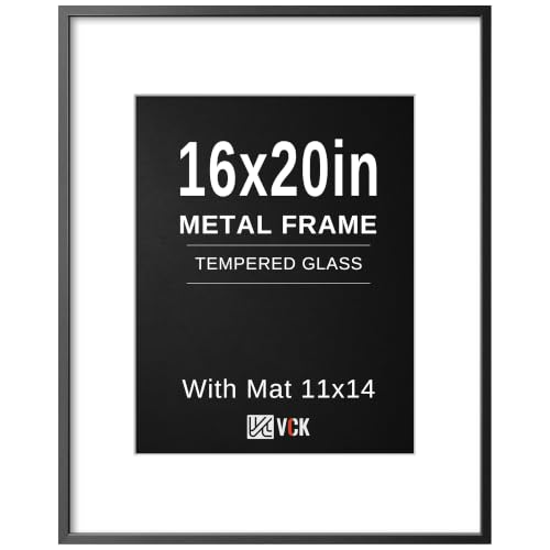 Image of VCK 16x20 Picture Frames Black Metal, Real Glass, 11x14 Mat, for Poster