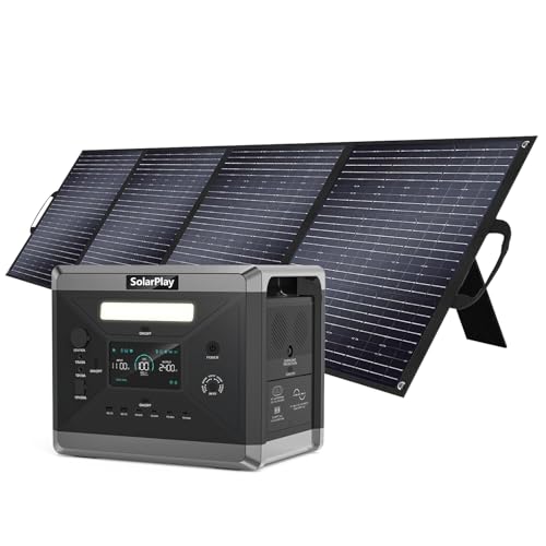 SolarPlay Q2501 2400W Portable Power Station, 2160Wh Large Capacity Solar Generator with 200W Solar Panel, BMS Emergency Power Station for Home Backup, Camping, Outdoor Battery Backup