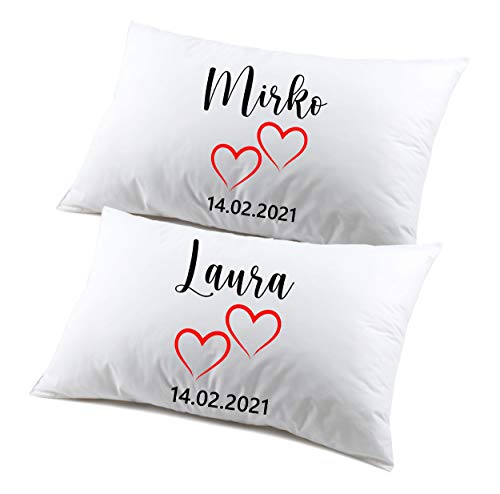 Set di 2 federe per cuscini per San Valentino, 40 x 40 cm, con cuori bianchi, decorazione rossa per San Valentino, anniversari, matrimoni, decorazioni