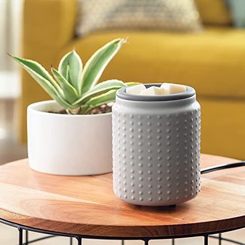 CANDLE WARMERS ETC. Wax Melt Fragrance Warmer for Scented Wax Melts, Cubes, Tarts with Silicone Dish Top|Gray Hobnail Dot Ceramic