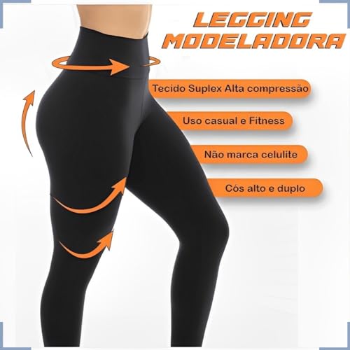 Calça Legging Feminina Cintura Alta Academia Levanta Bumbum (G, Preta)