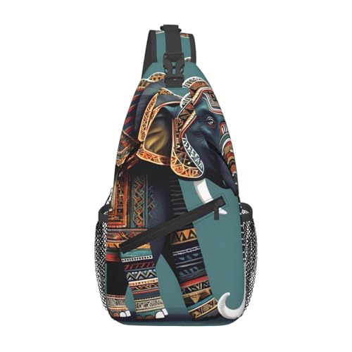 Mochila cruzada deportiva con estampado elefante azteca negra
