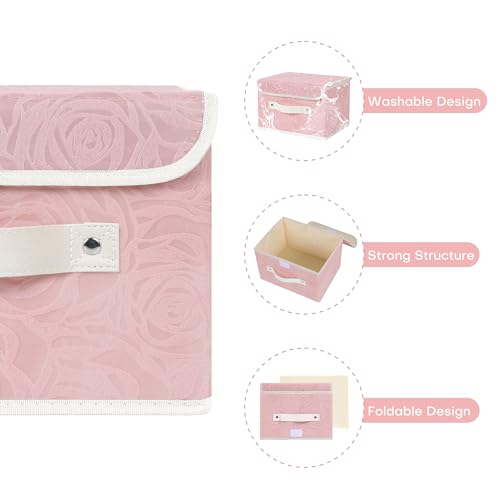 Anminy Fabric Storage Bin With Lid Rose Print Storage Box Basket With Pu Leather Handles Washable Pp Plastic Board Decorative Foldable Lidded Shelf Cubes Closet Organizer Container thumb #1