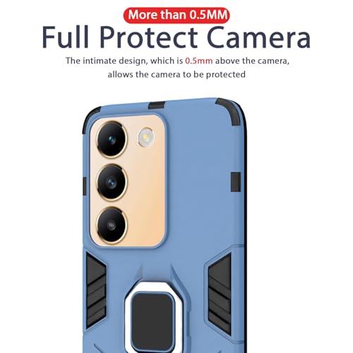 Image of Pikkme D5 Tough Armor Back Cover | 360 Protection Case | Ring Holder Stand Bumper Case for Vivo T3 5G / Vivo Y200e 5G (Blue)