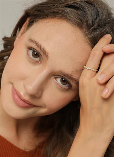 Dainty Stackable CZ Opal Promise Band Ring for Women Girls 14K Gold Plated Cubic Zirconia Blue Birthstone Fashion Finger Rings Comfort Fit Birthday Holiday Jewelry Gift for Her2