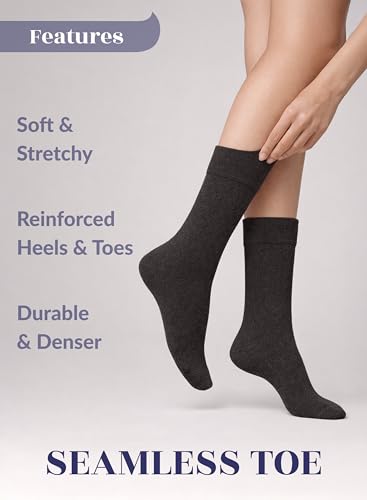 Image of Hugh Ugoli Women's Thin Soft Rayon Derived from Bamboo Crew Socks for Dress, Trouser, Seamless Toe & Non-Binding, 5-8 /9-11