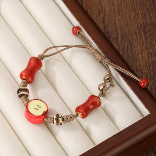 Apple Ceramic Bracelet for Women Men Adjustable Rope String Bracelets Handmade Woven Cord Bracelets2