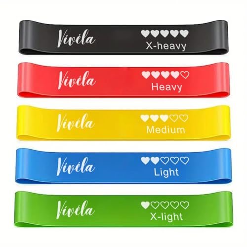Vivéla Resistance Fitness Bands, 5-Piece Set of Skin-Friendly Exercise Loops for Yoga, Home Workouts, Stretching, Gym Training, Weight Loss, Toning and Pilates
