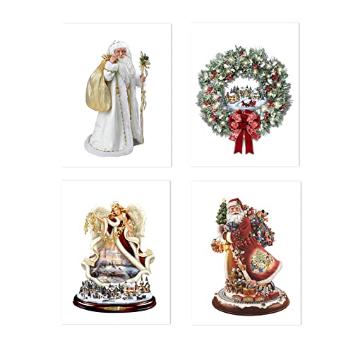 Sazfli 4 PCS Christmas Window Cling 4 Sheets Big Santa Angel Stickers for Glass Wall Cabinet Refrigerator, Xmas Holiday Decals Decorations Snowflake Santa Claus Decals for Party