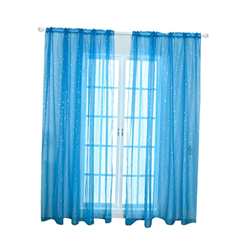 Cabilock Cortinas Transparentes Ojales De Estrellas Plateadas para Ventanas De Habitaciones Infantiles Diseño Elegante y Ligero para Salones y Dormitorios De Niño Niña Color Azul