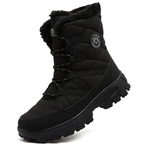 ASOCO DREAM Botas de Nieve Hombre Impermeables Botines para Invierno Forro CálidoAntideslizante Botas de Senderismo,Todo Negro,43 EU