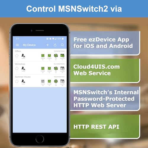 MSNSwitch2 Internet Enabled IP Remote Power Switch with Reboot - Control via Smartphone App, Cloud Service, Web Browser or API - 2 Independent AC Power Outlets (Model UIS-722b)