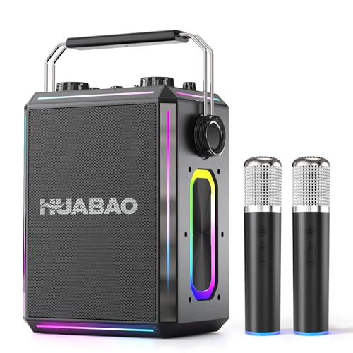 Portable Bluetooth Karaoke Speaker with 2 Wireless Microphones, RGB Lights,