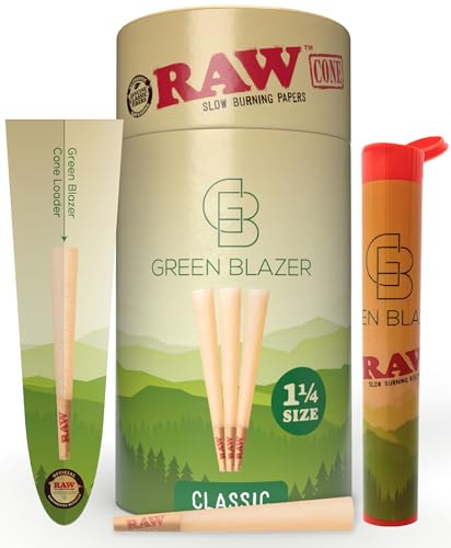 Image of RAW Cones Classic 1 1 /4 Size: 150 Pack Patented Slow Burning Pre Rolled Rolling Papers & Tips, All Natural Raw Paper, 84mm