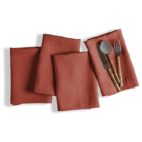 Native Fab Terracotta Linen Napkins - 4 Pack - 100% Pure Belgian Linen - 18x18 Inch - Soft, Absorbent, Washable Fabric - Reusable Table Napkins for Dinner, Holiday, Party, Everyday Use - Terracotta Cover