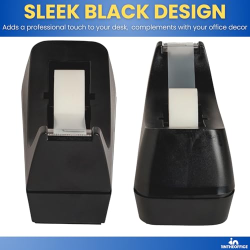 1InTheOffice Tape Dispenser Desk, Weighted Nonskid Base, 1 Inch Core, Black, 3 Pack