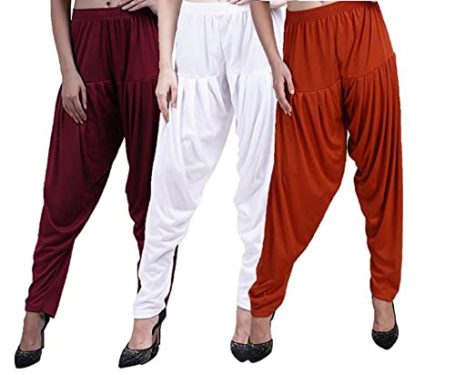 Image of CASUALS Women's Regular Fit Viscose Drawstring Patiala Harem Pants Combo Pack 3