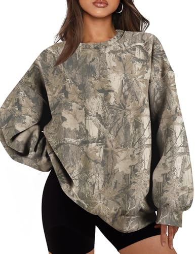 JEIBKOUY Womens Camo Sweatshirt Oversized Graphic Maple...