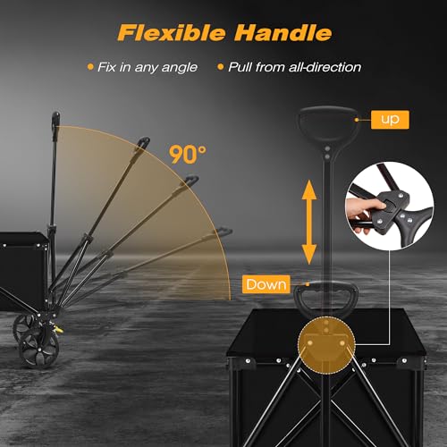 Antifir Collapsible Folding Wagon Cart, Portable Large Capacity Wagon All Terrain, Heavy Duty Utility Wagon Cart for Groceries, Sports, Shopping, Camping Outdoor,Classic Black
