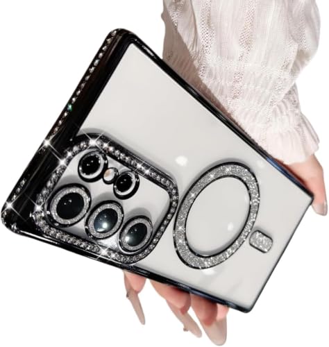 Image of for Samsung S26 Ultra 5G Glitter Case,Luxury Bling Rhinestone Diamond Plated Bumper Case,MagSafe, Sparkle Camera Lens Protection Clear Back Cover for Samsung S26 Ultra 5G (Black)